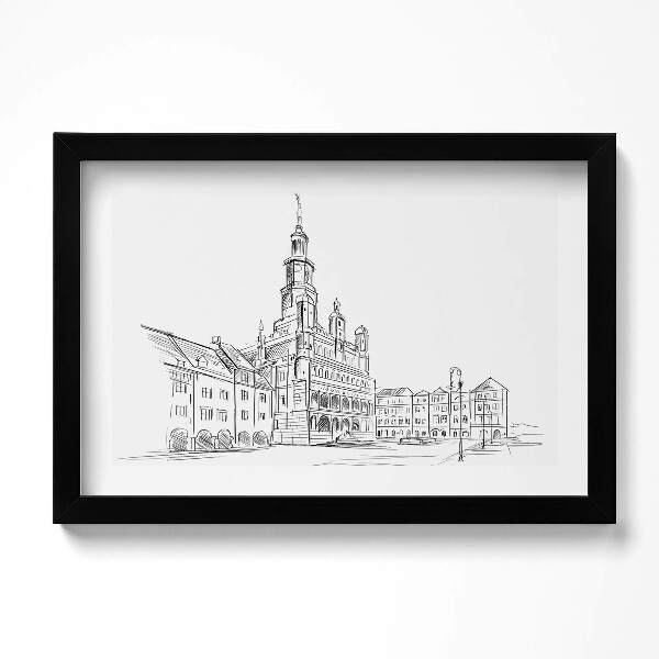 Obraz s rámem dekorativní Poznaň skica starého města