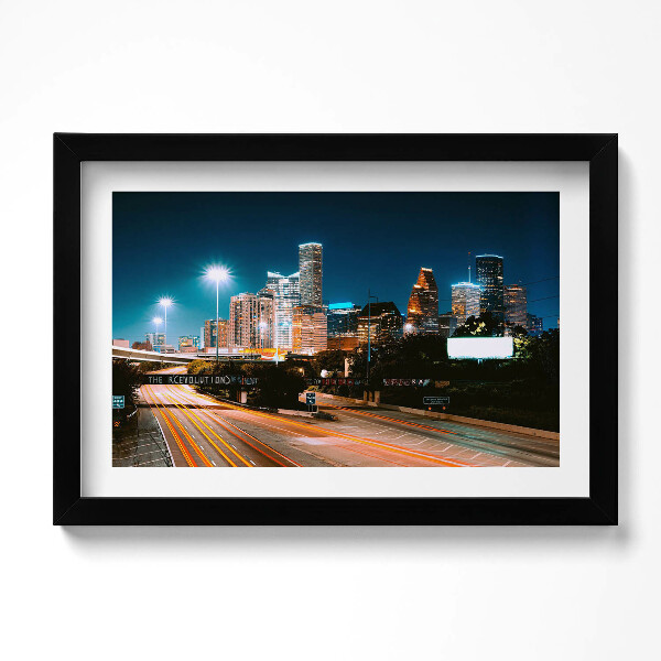 Obraz s rámem dekorativní Město Houston v noci