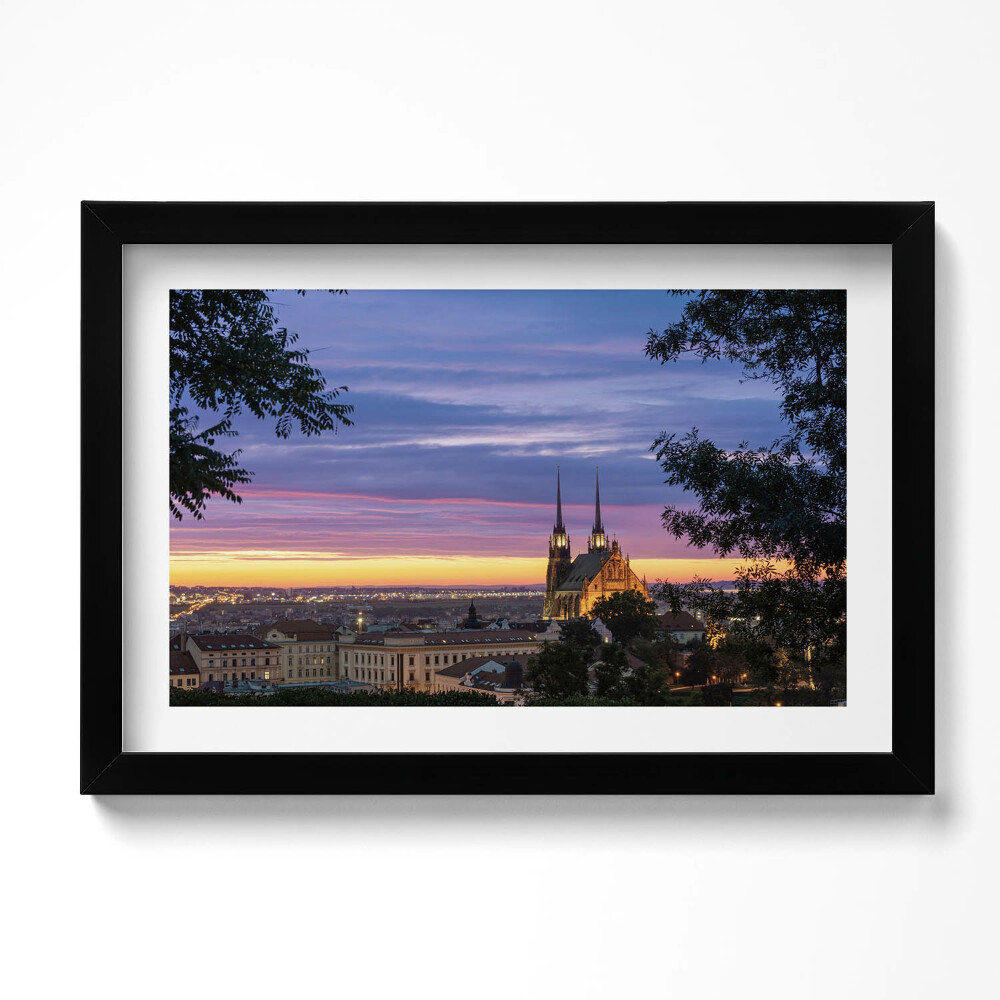 Obraz s rámem dekorativní Východ slunce Brno