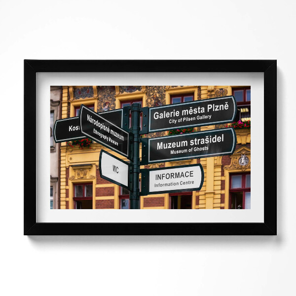 Obraz s rámem dekorativní Rozcestník Plzeň