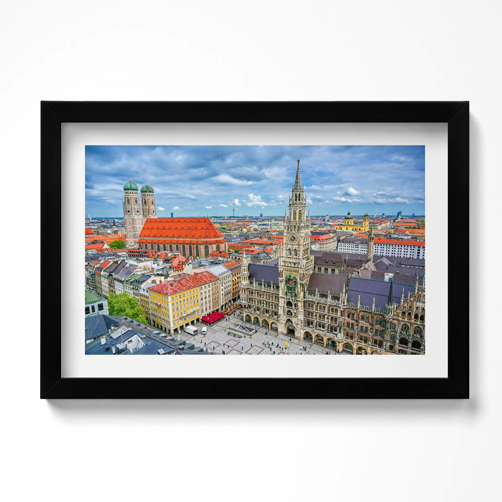 Obraz s rámem dekorativní Radnice Marienplatz v Mnichově