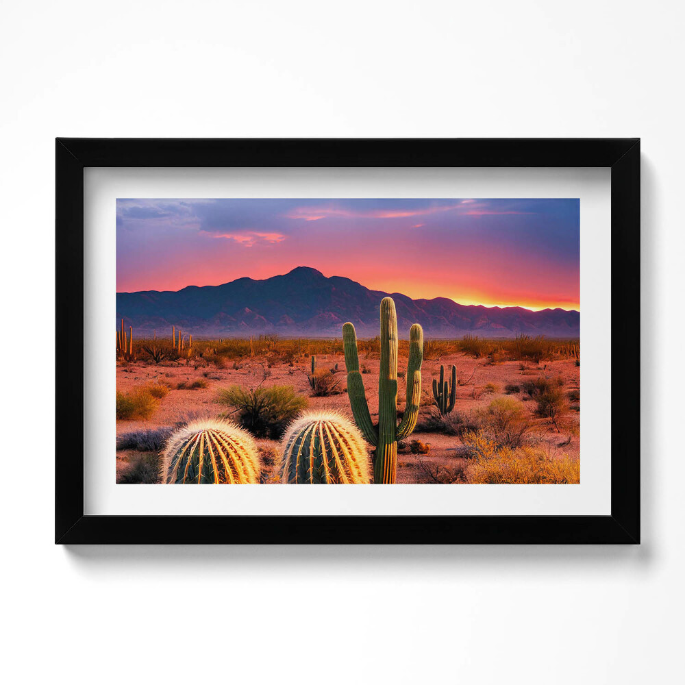 Obraz s rámem dekorativní Západ slunce v poušti