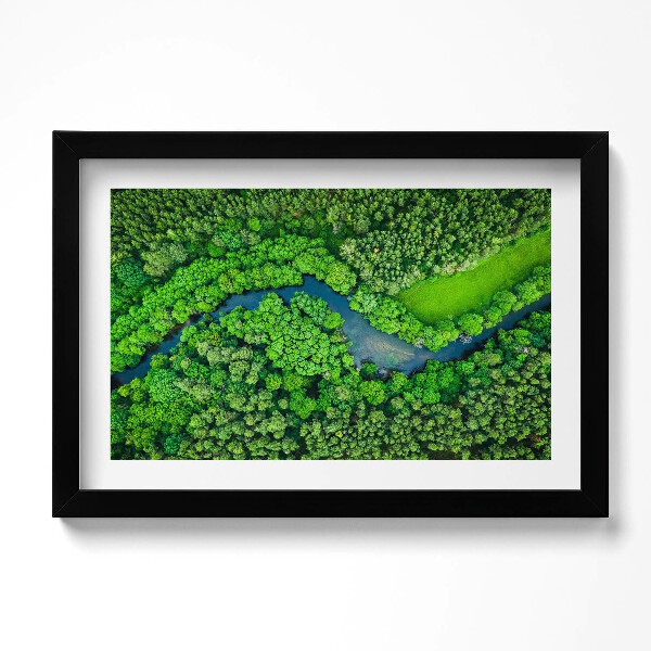 Obraz s rámem dekorativní Les a řeka z ptačí perspektivy