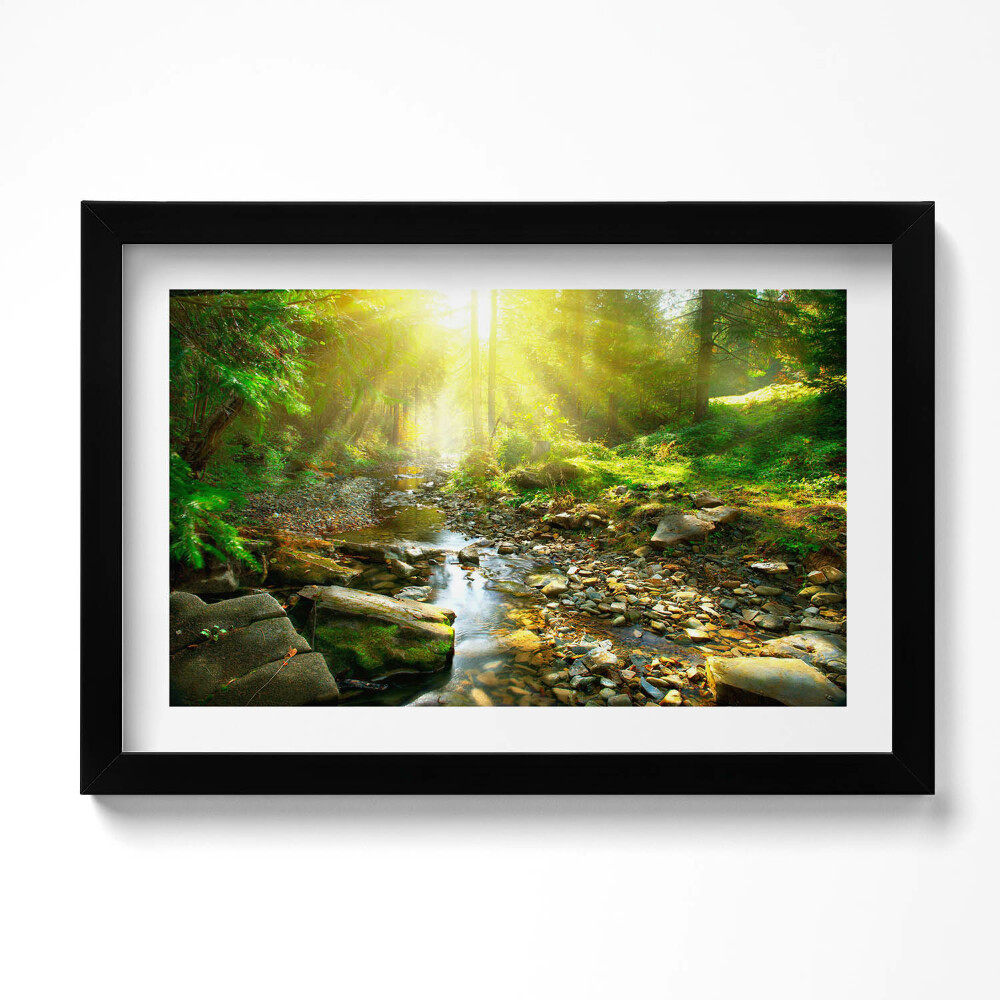 Obraz s rámem dekorativní Lesní potok ve slunečním světle