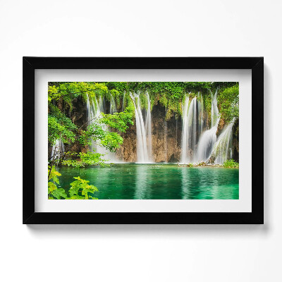 Obraz s rámem dekorativní Příroda - jezero vodopád a vegetace