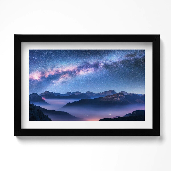 Obraz s rámem dekorativní Hvězdná obloha nad horami