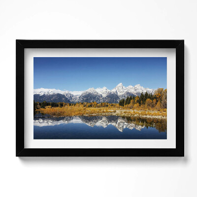 Obraz s rámem dekorativní Horské jezero a podzimní stromy