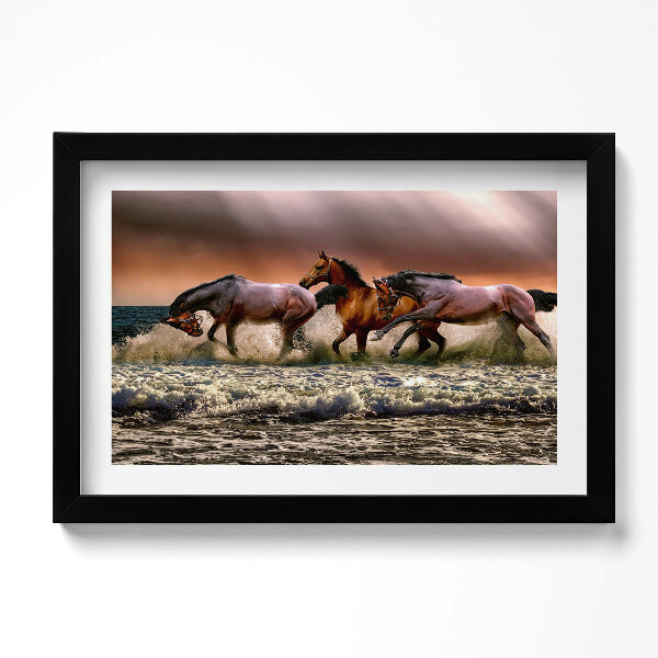 Obraz s rámem dekorativní Koně spěchající ve vodě