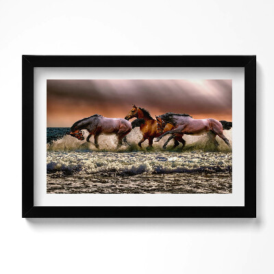 Obraz s rámem dekorativní Koně spěchající ve vodě