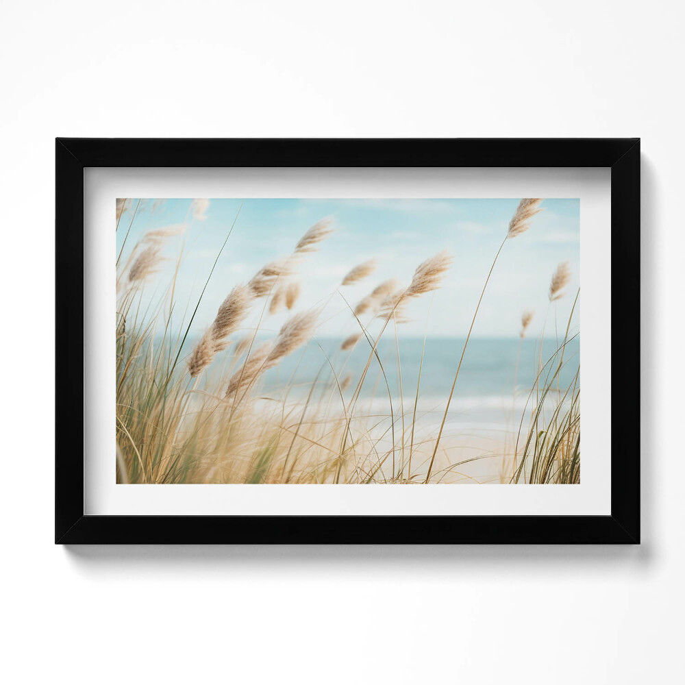 Obraz s rámem dekorativní Krajina plážové trávy a moře boho stylu