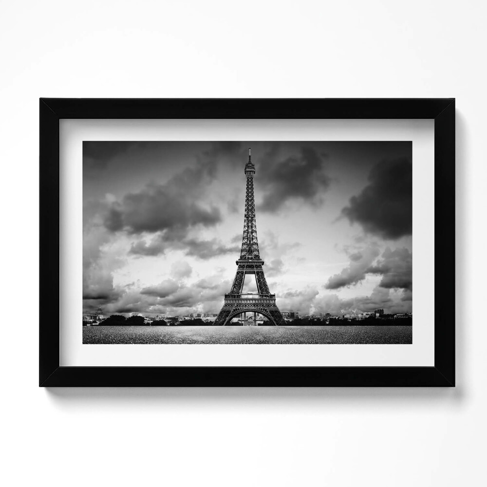 Obraz s rámem dekorativní Černobílá krajina Francie s Eiffelovou věží