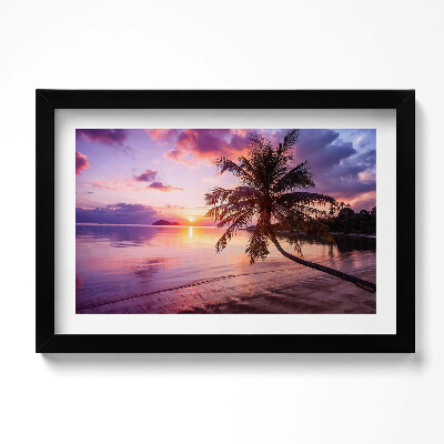 Obraz s rámem dekorativní Palma na pláži při západu slunce