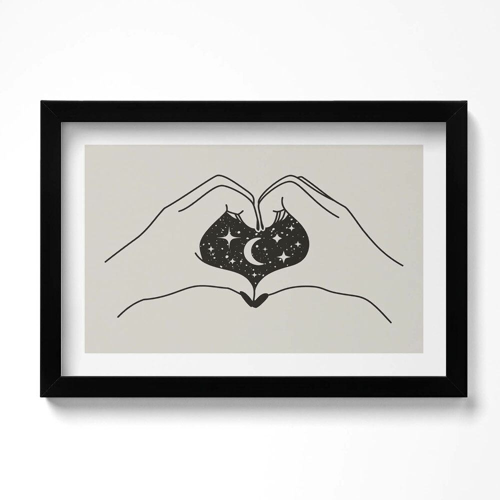 Obraz s rámem dekorativní Srdce z palmy a kosmu - ilustrace