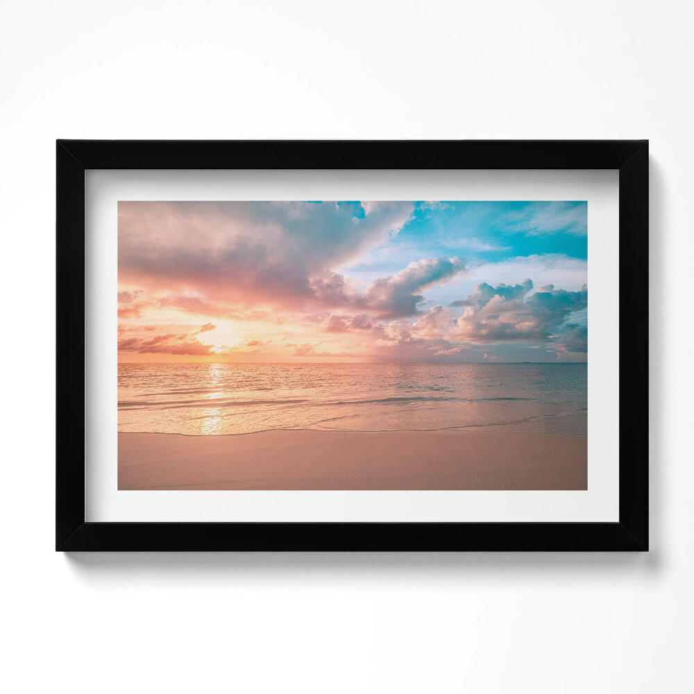 Obraz s rámem dekorativní Romantický západ slunce nad mořem