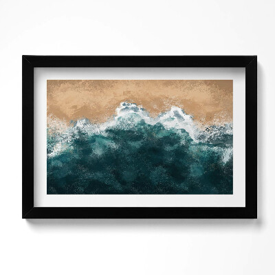 Obraz s rámem dekorativní Ilustrace mořských vln a pláže z ptačí perspektivy
