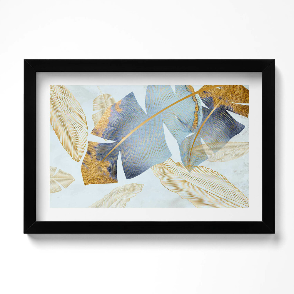 Obraz s rámem dekorativní Glamour banánové listy se zlatem