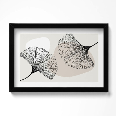 Obraz s rámem dekorativní Lineární listy ginkga v boho stylu