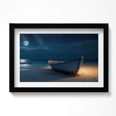 Obraz s rámem dekorativní Loď na břehu pláže v noci