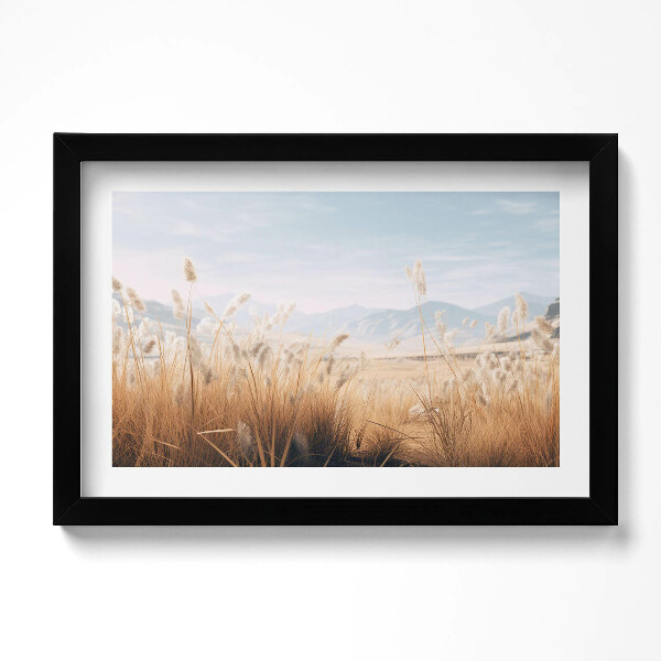 Obraz s rámem dekorativní Romantická krajina trávy a hor v boho stylu