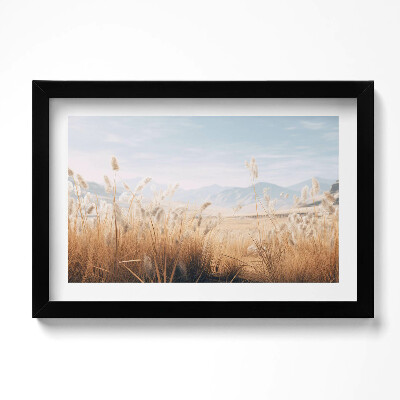Obraz s rámem dekorativní Romantická krajina trávy a hor v boho stylu