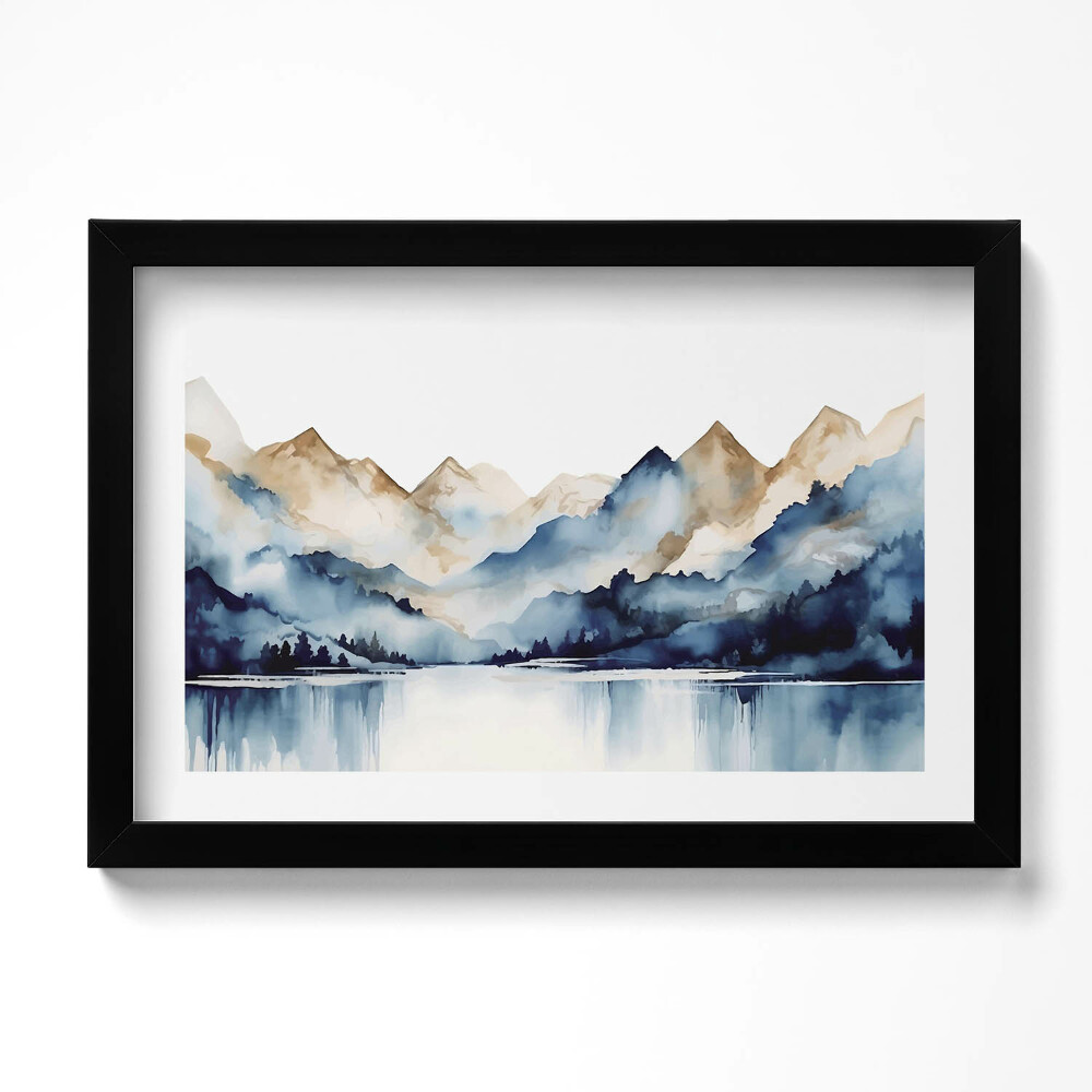 Obraz s rámem dekorativní Akvarel krajina hor a jezera
