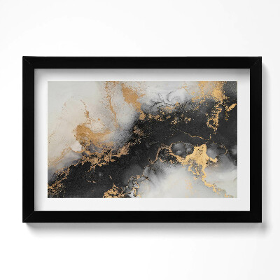 Obraz s rámem dekorativní Černá a bílá abstrakce se zlatem