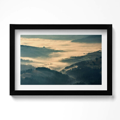Obraz s rámem dekorativní Horská lesní krajina v mlze