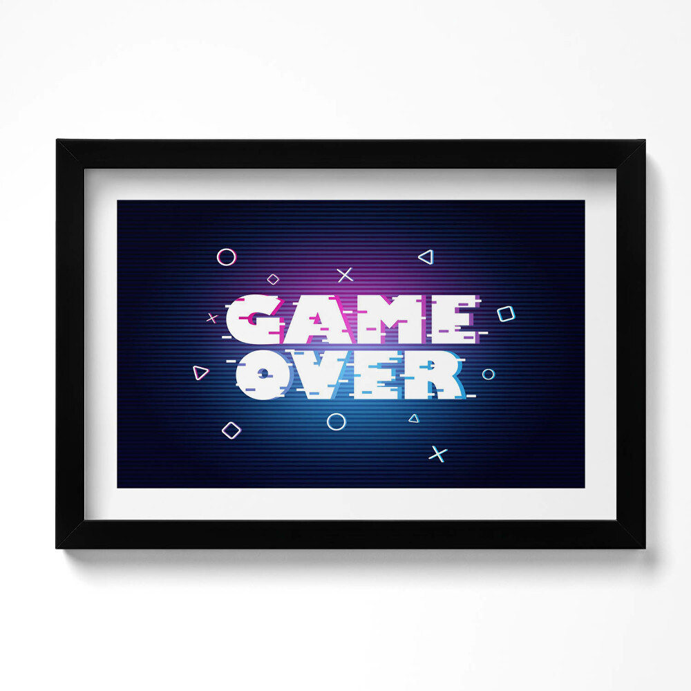 Obraz s rámem dekorativní Stylizovaný nápis pro hráče "Game over"