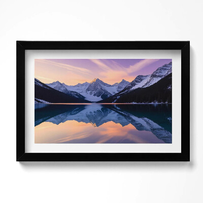 Obraz s rámem dekorativní Krajina hor a jezera ve večerních hodinách
