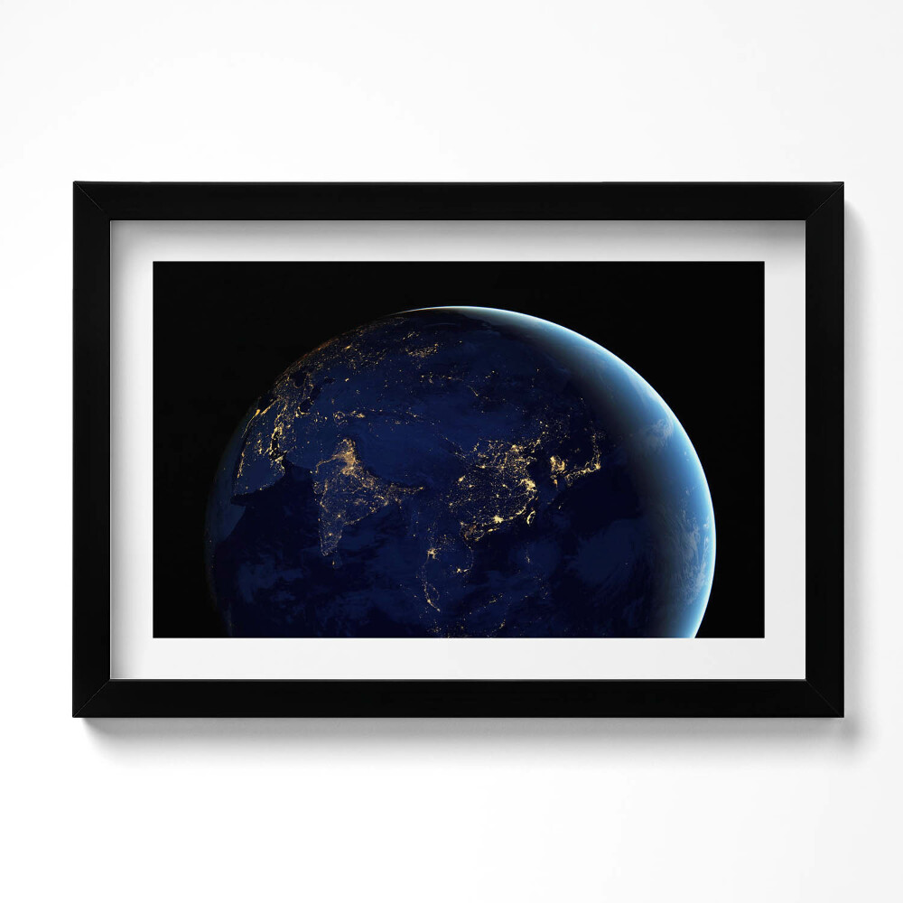 Obraz s rámem dekorativní Zeměkoule ve vesmíru