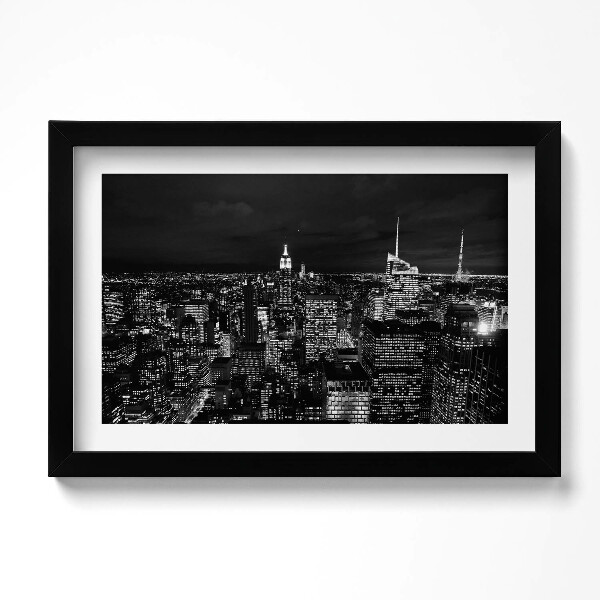 Obraz s rámem dekorativní Černobílé panoráma města v noci