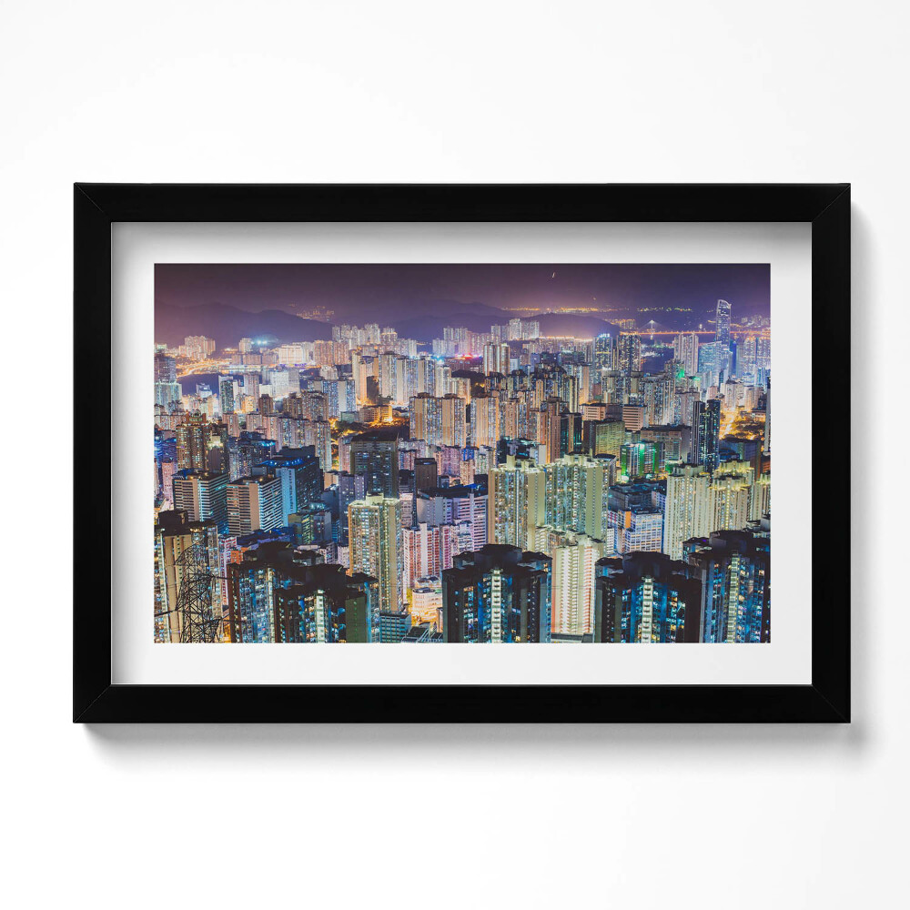 Obraz s rámem dekorativní Osvětlené město v noci
