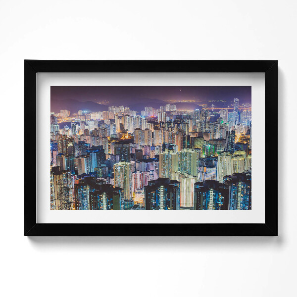 Obraz s rámem dekorativní Osvětlené město v noci