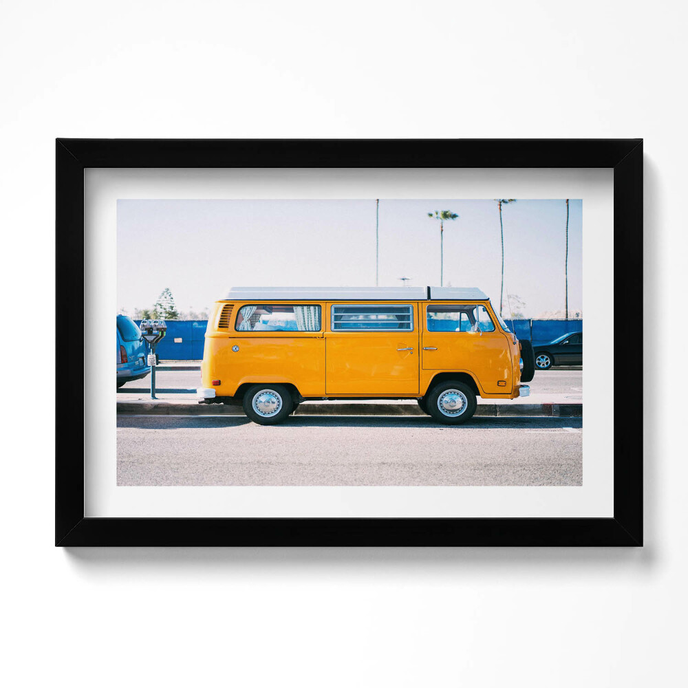 Obraz s rámem dekorativní Žluté auto na dovolenou