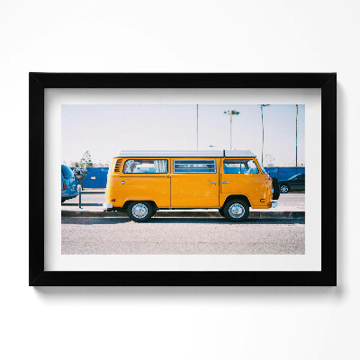 Obraz s rámem dekorativní Žluté auto na dovolenou