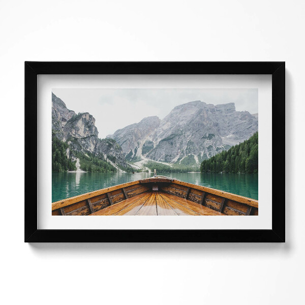 Obraz s rámem dekorativní Pohled z lodi na horské jezero