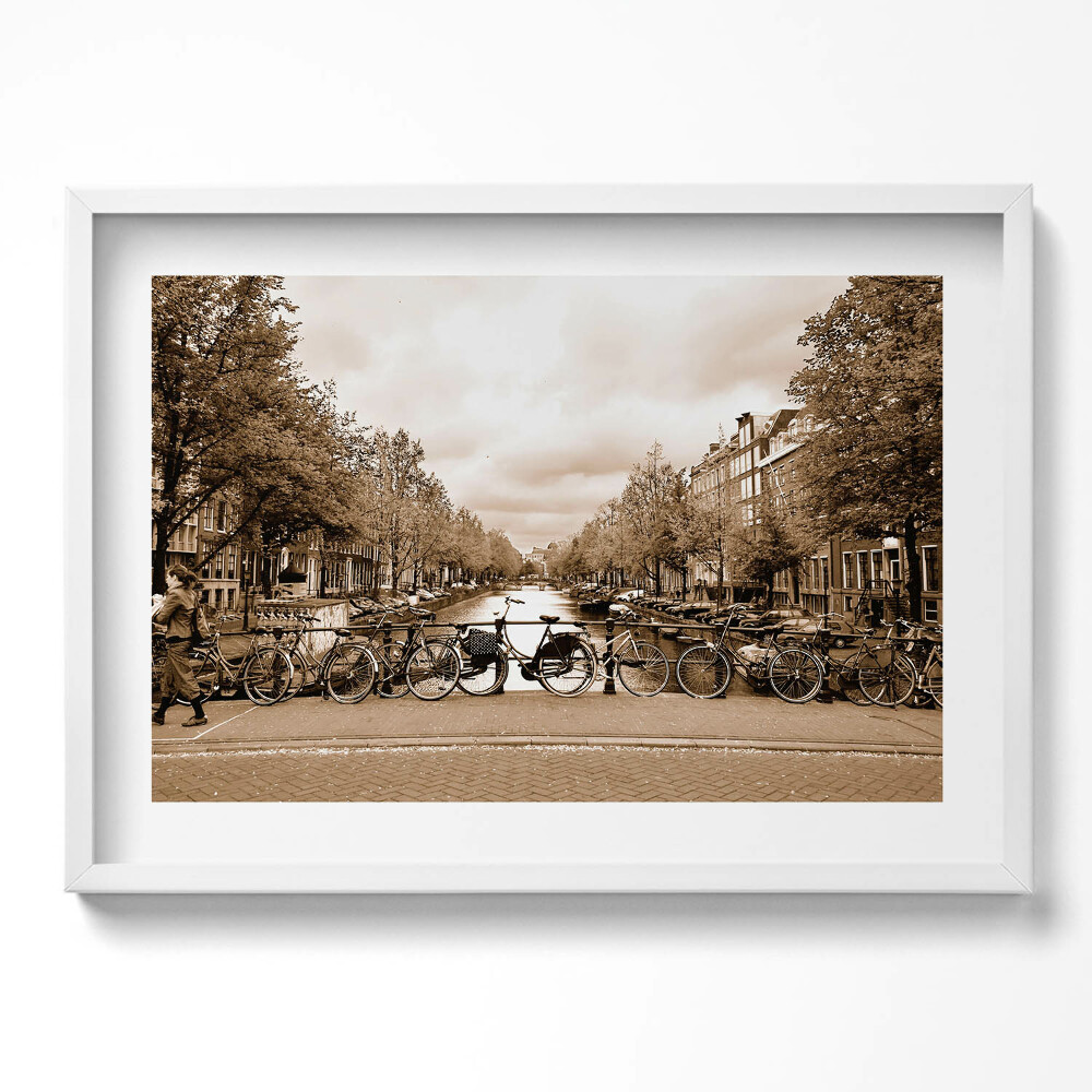 Obraz v rámu moderní Pohled na Amsterdam s jízdními koly
