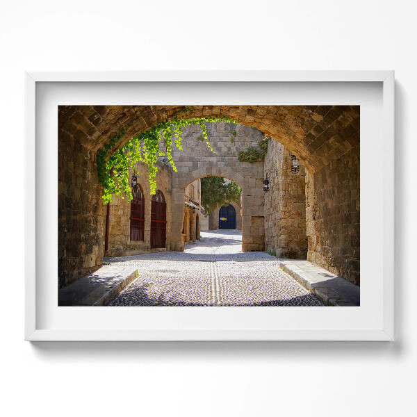 Obraz v rámu moderní Středověká ulice Rhodos Řecko