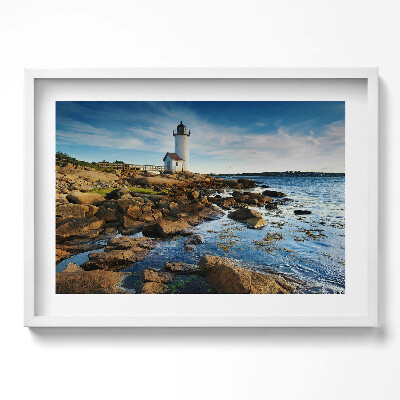 Obraz v rámu moderní Maják, skály a nebeská krajina