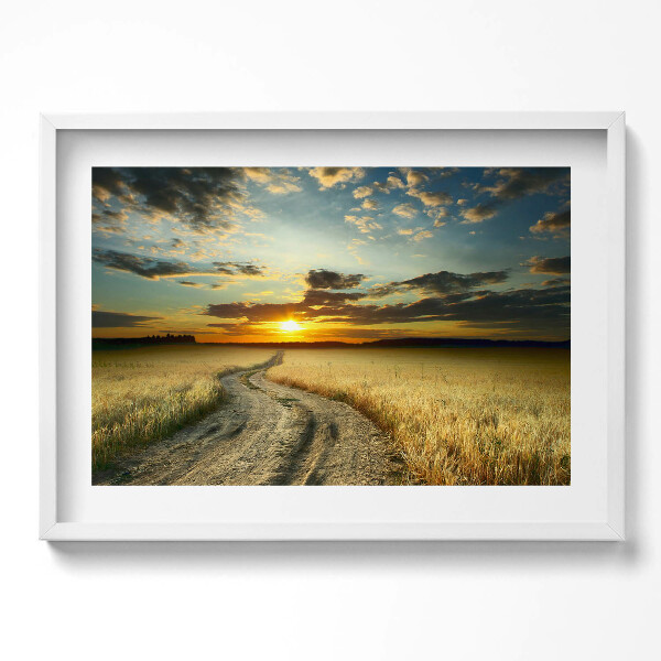 Obraz v rámu moderní Polní cesta a západ slunce