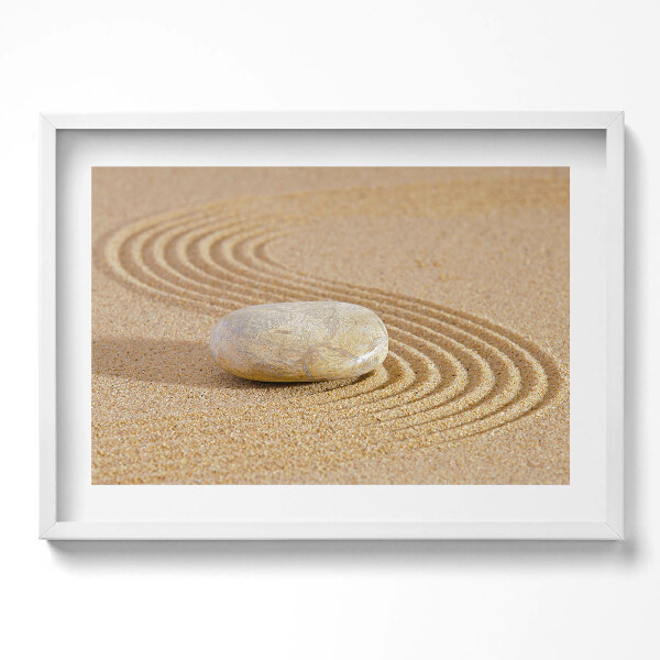 Obraz v rámu moderní Osamělý kámen v písku - zen