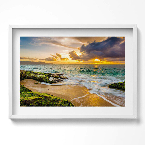 Obraz v rámu moderní Břeh pláže při západu slunce