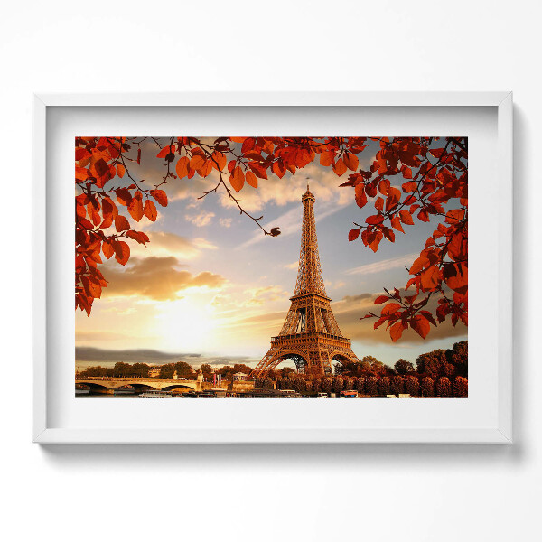 Obraz v rámu moderní Eiffelova věž mezi listy