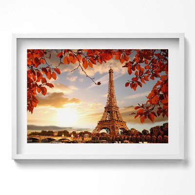 Obraz v rámu moderní Eiffelova věž mezi listy