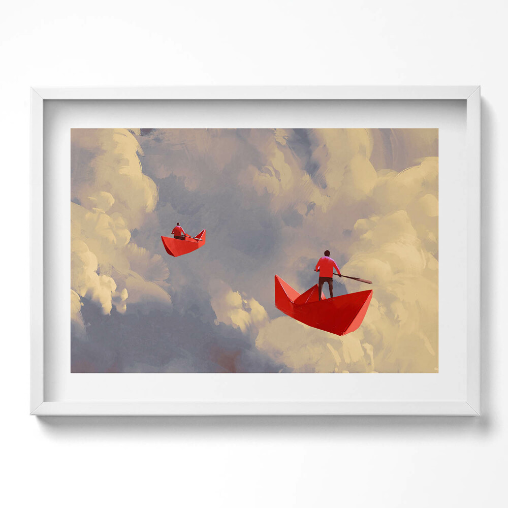 Obraz v rámu moderní Cestování na papírových lodích