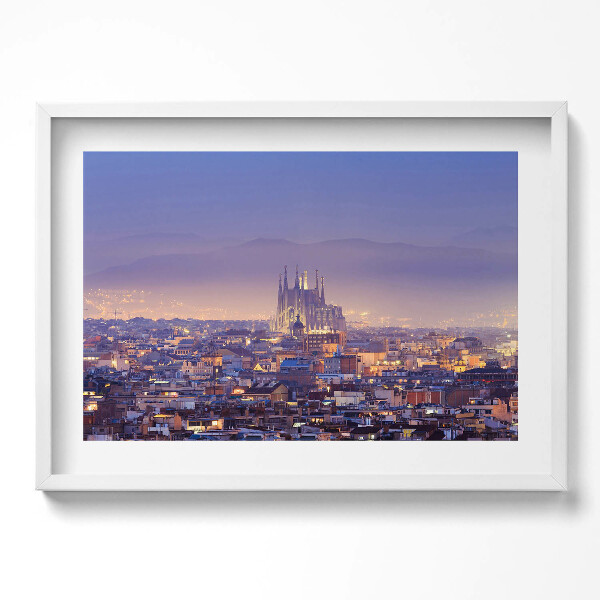 Obraz v rámu moderní Pohled na Barcelonu a Sagradu v noci
