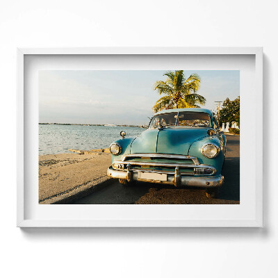Obraz v rámu moderní Modré auto u moře