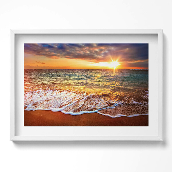 Obraz v rámu moderní Mořské vlny při západu slunce