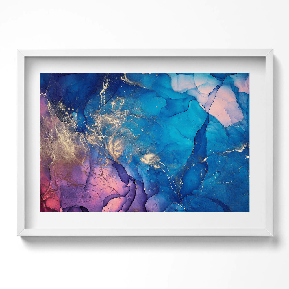 Obraz v rámu moderní Modrá abstrakce s růžovou