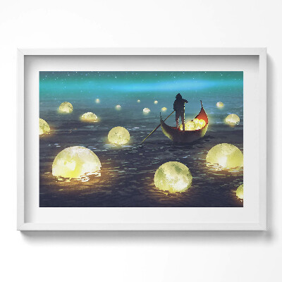 Obraz v rámu moderní Ilustrace lodí a měsíců
